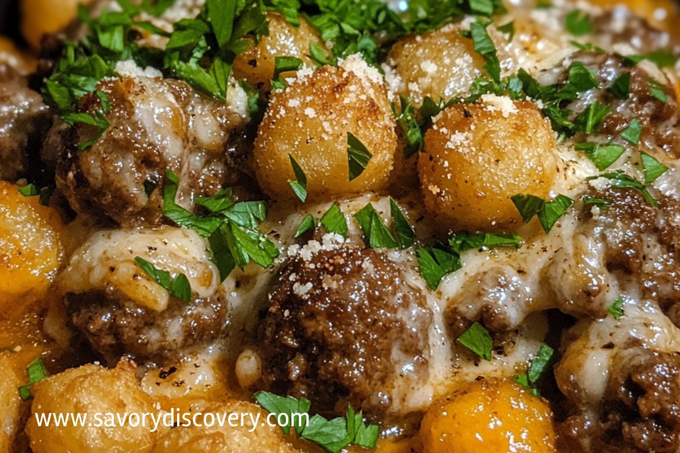 Swedish Meatball Tater Tot Casserole