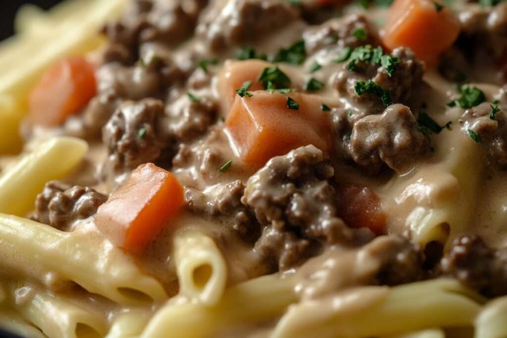 Creamy Velveeta Beef Stroganoff Pasta