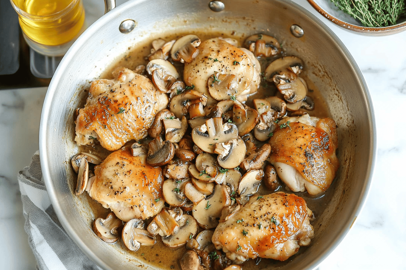 Skillet Mushroom Chicken Thighs Recipe