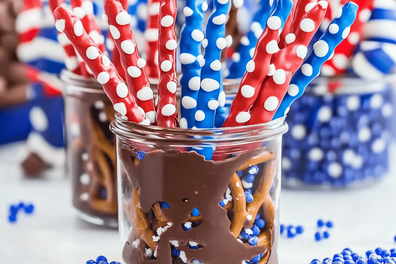 4th of July Chocolate Covered Pretzel Rods