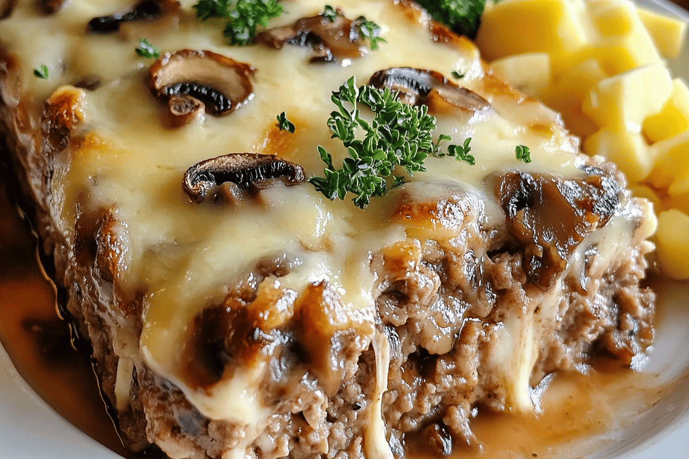 Mushroom Swiss Cheese Meatloaf Easy Dinner Recipe