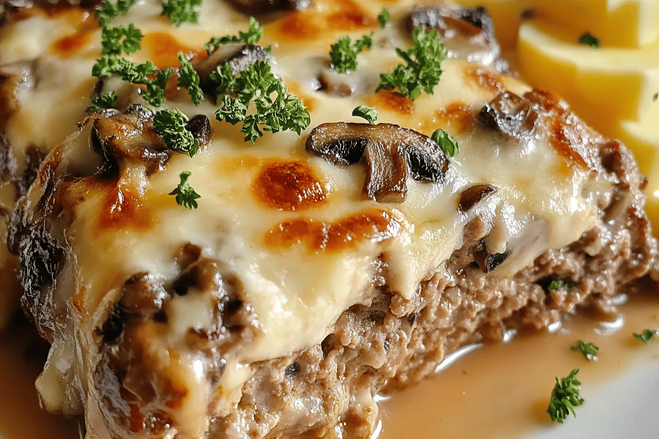 Mushroom Swiss Cheese Meatloaf Easy Dinner Recipe