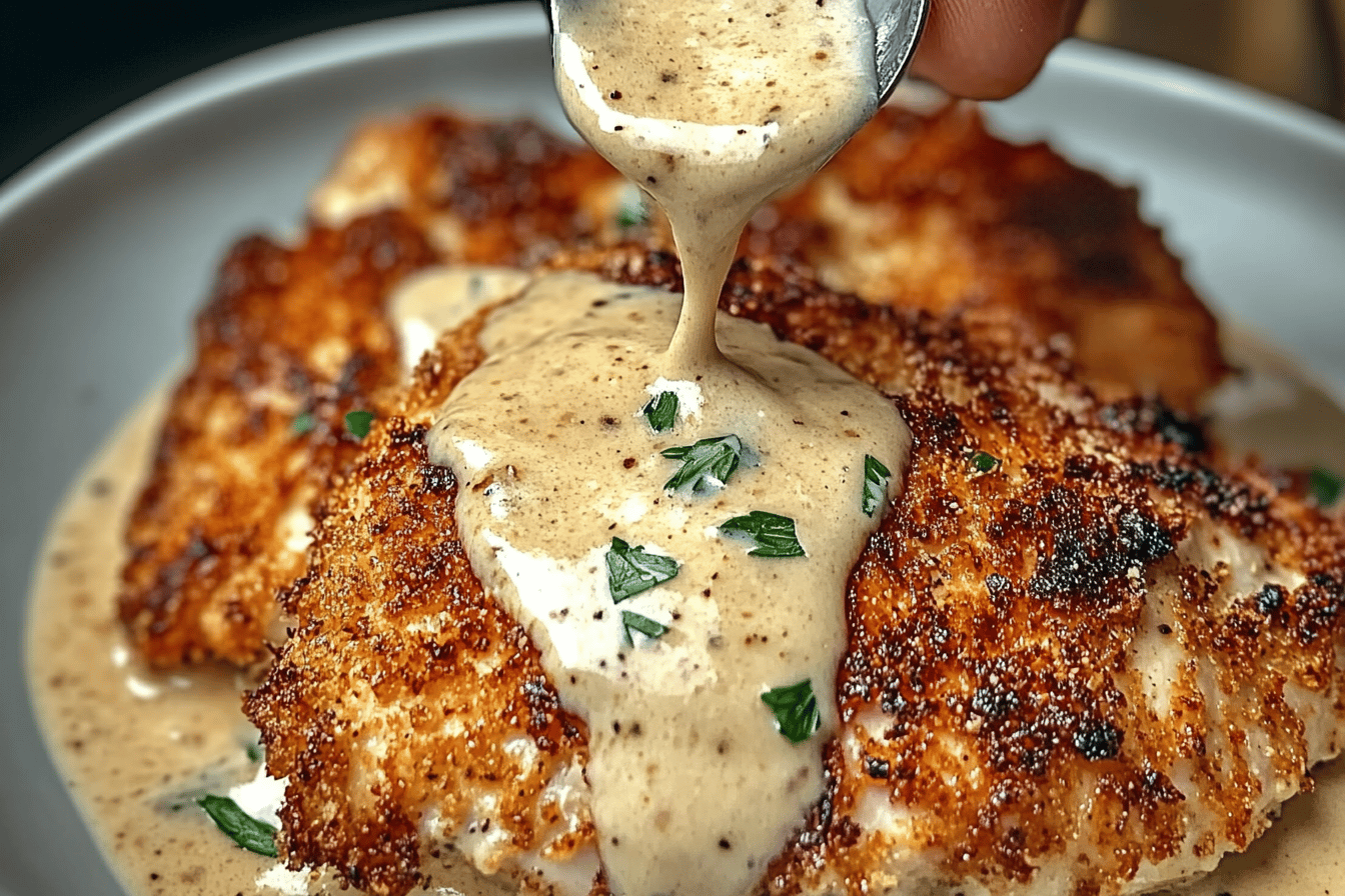Parmesan Crusted Chicken with Creamy Garlic Sauce