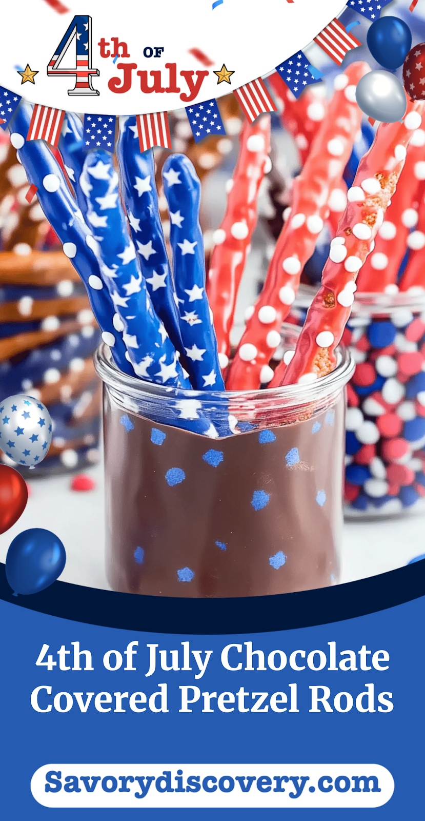 4th of July Chocolate Covered Pretzel Rods