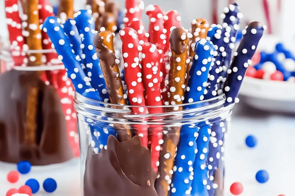 4th of July Chocolate Covered Pretzel Rods