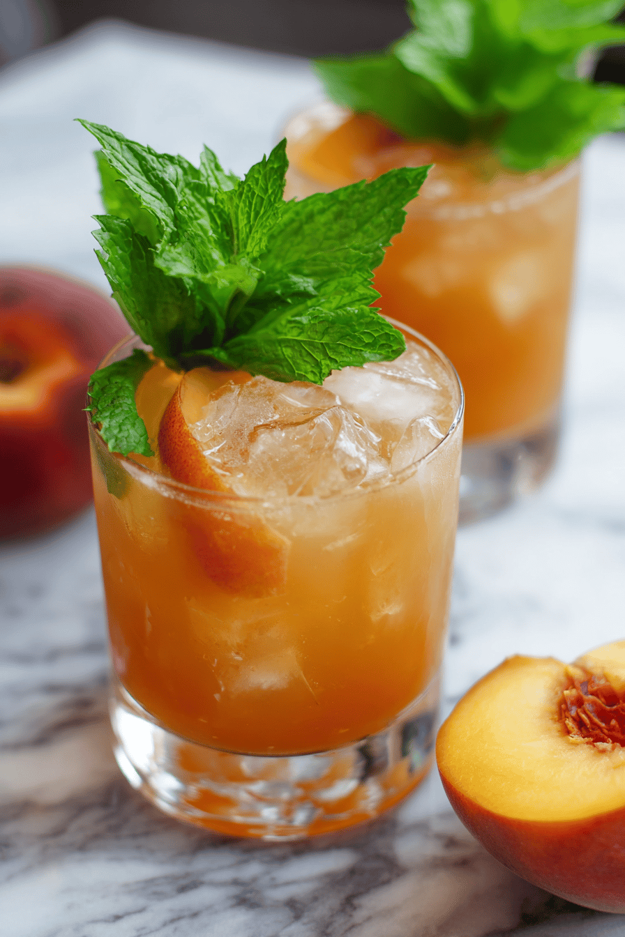 Bourbon Peach Smash Summer Cocktail