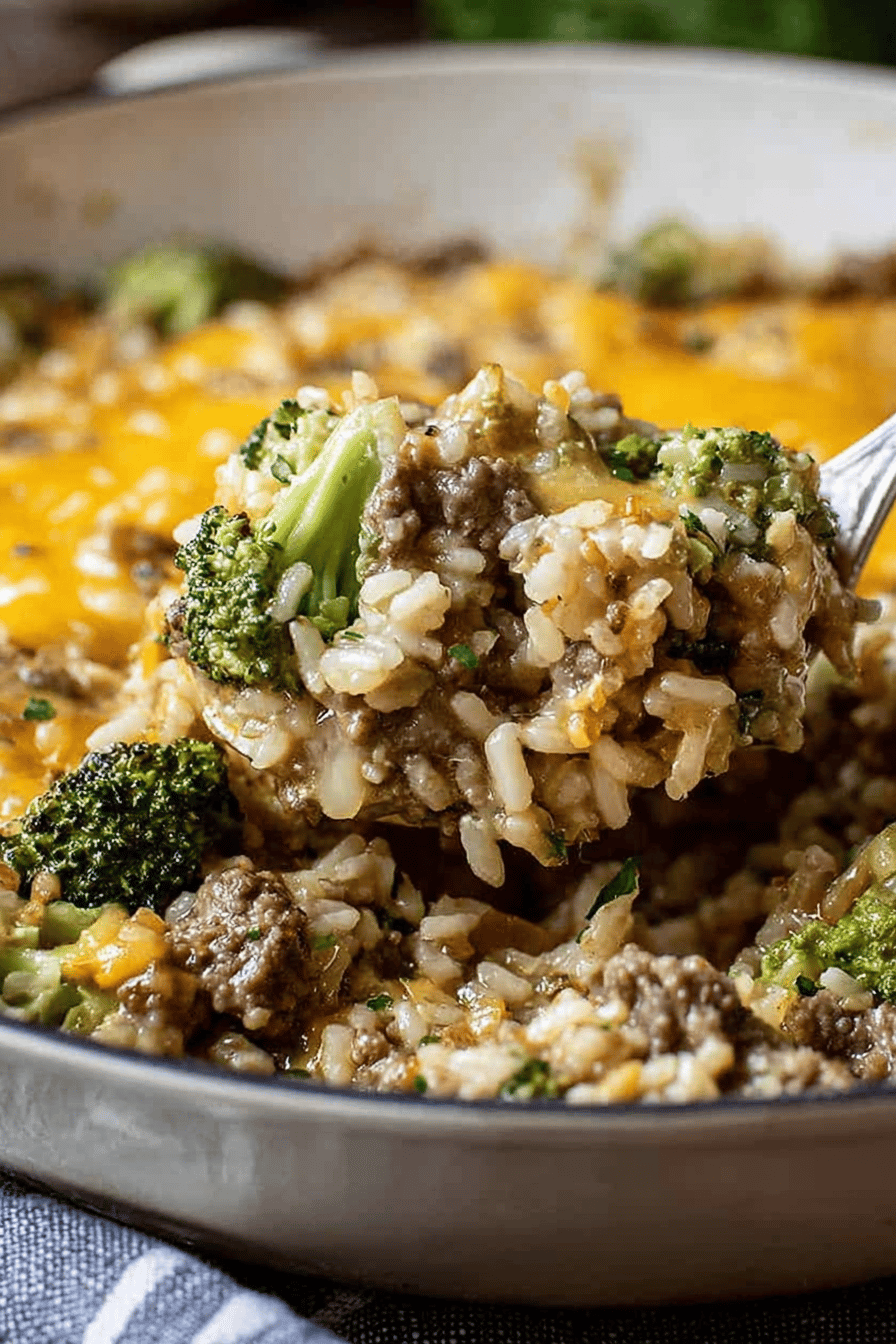 Cheesy Beef Broccoli Rice Skillet Dinner