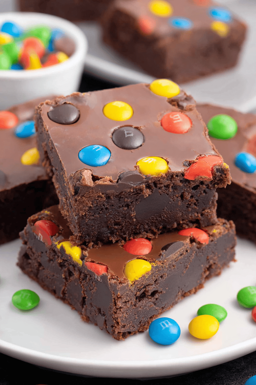 Cosmic Fudge Brownies with M&M Topping
