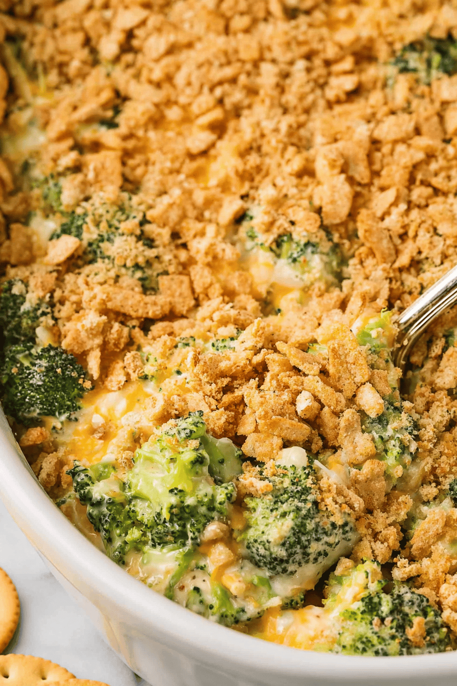 Creamy Broccoli Cheese Casserole with Ritz Topping