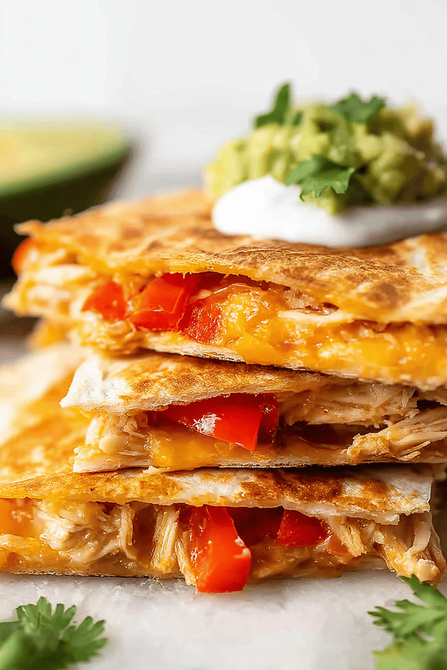 Crispy Chicken Quesadilla with Peppers and Cheese