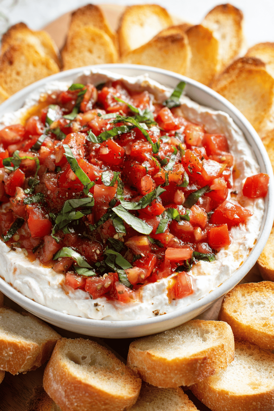 Easy Bruschetta Dip with Crostini