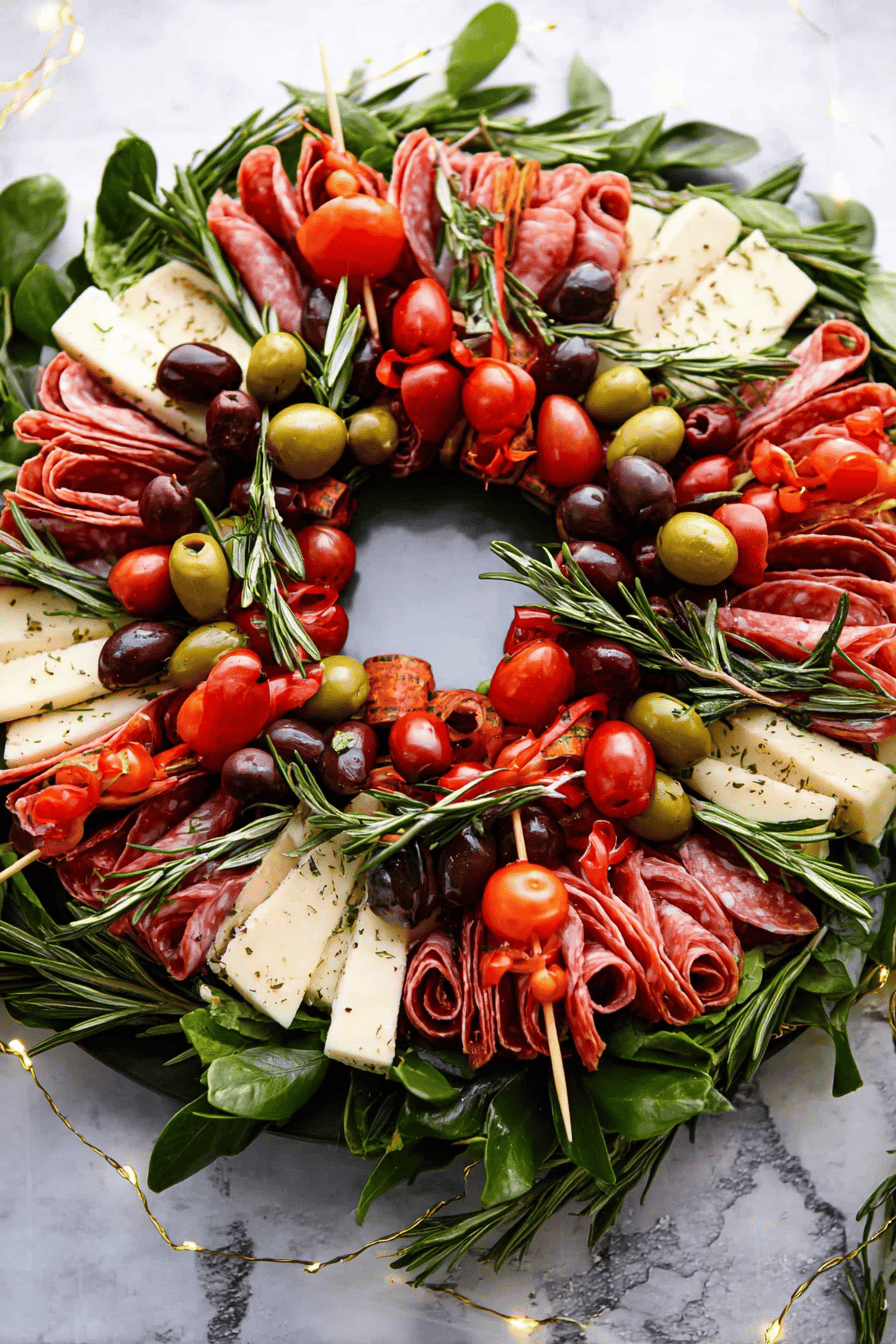 Festive Antipasto Wreath for Holiday Parties