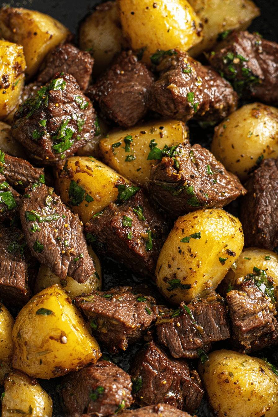Garlic Butter Steak Bites with Roasted Potatoes