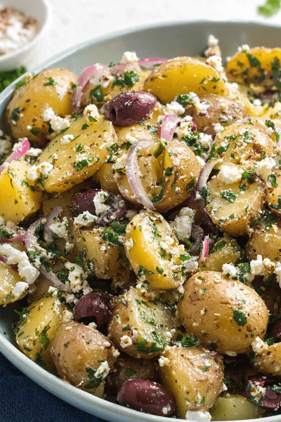 Greek-Style Warm Potato Salad with Feta & Olives