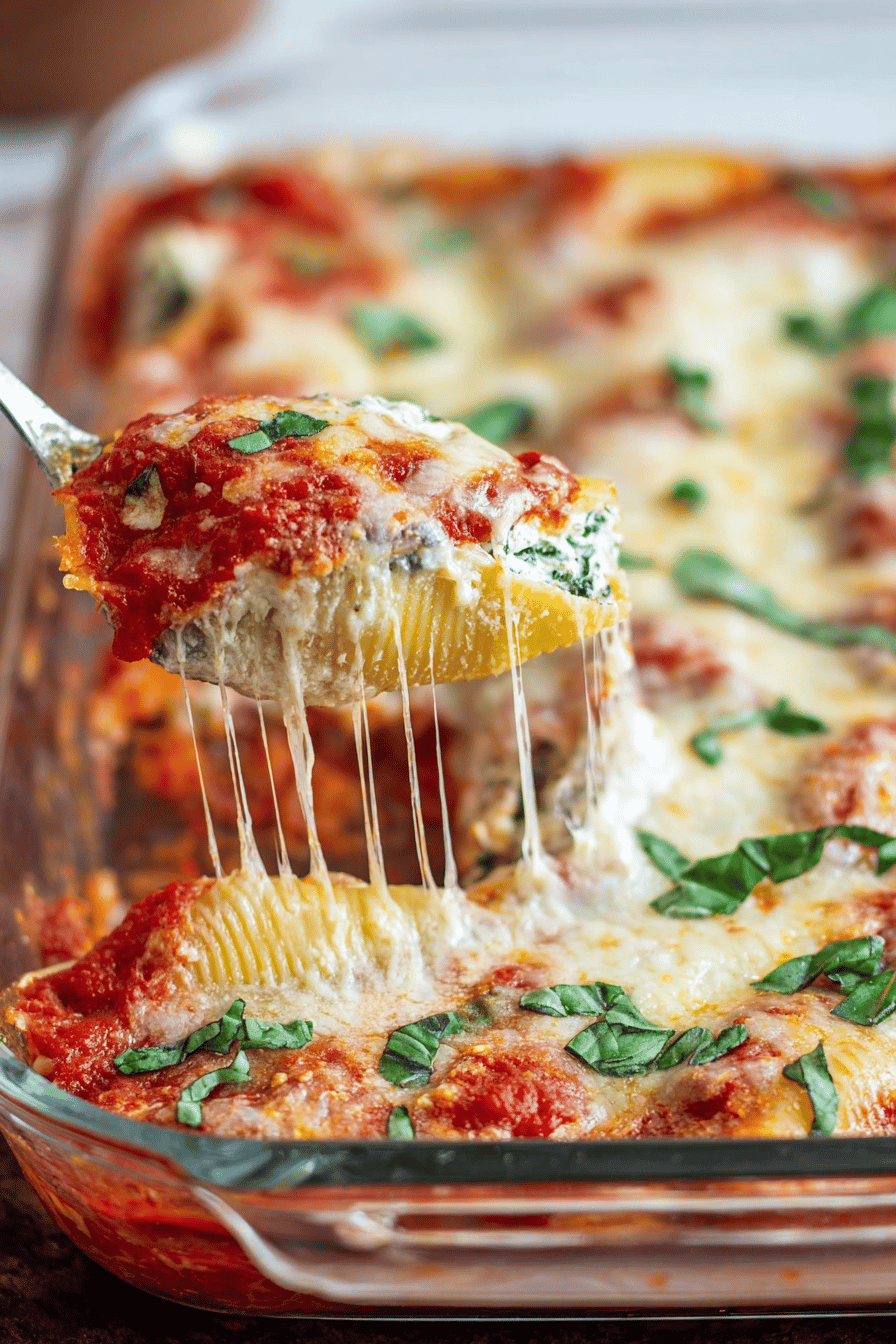 Mushroom Spinach Three-Cheese Stuffed Shells
