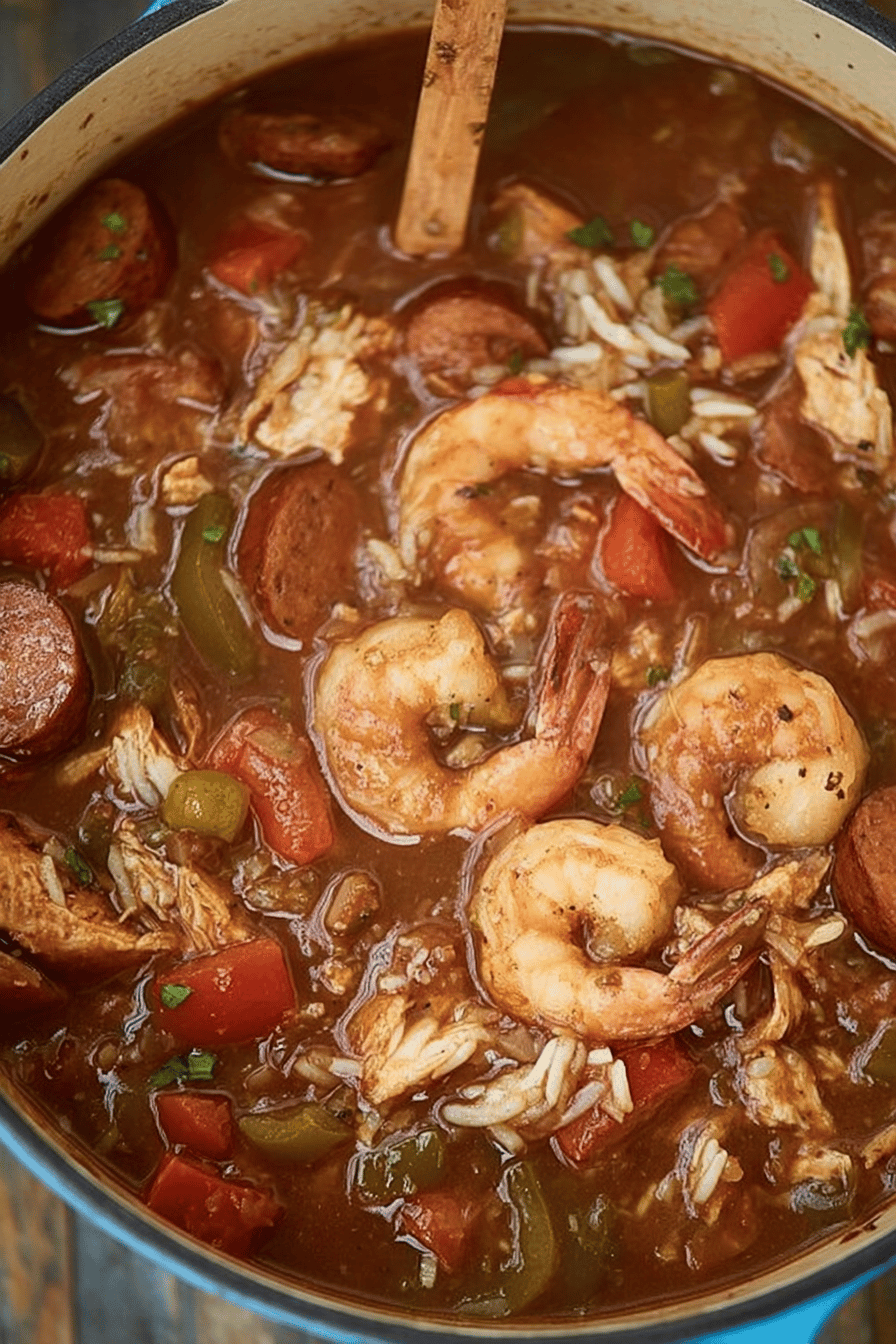 Savory Chicken Sausage Shrimp Gumbo with Dark Roux