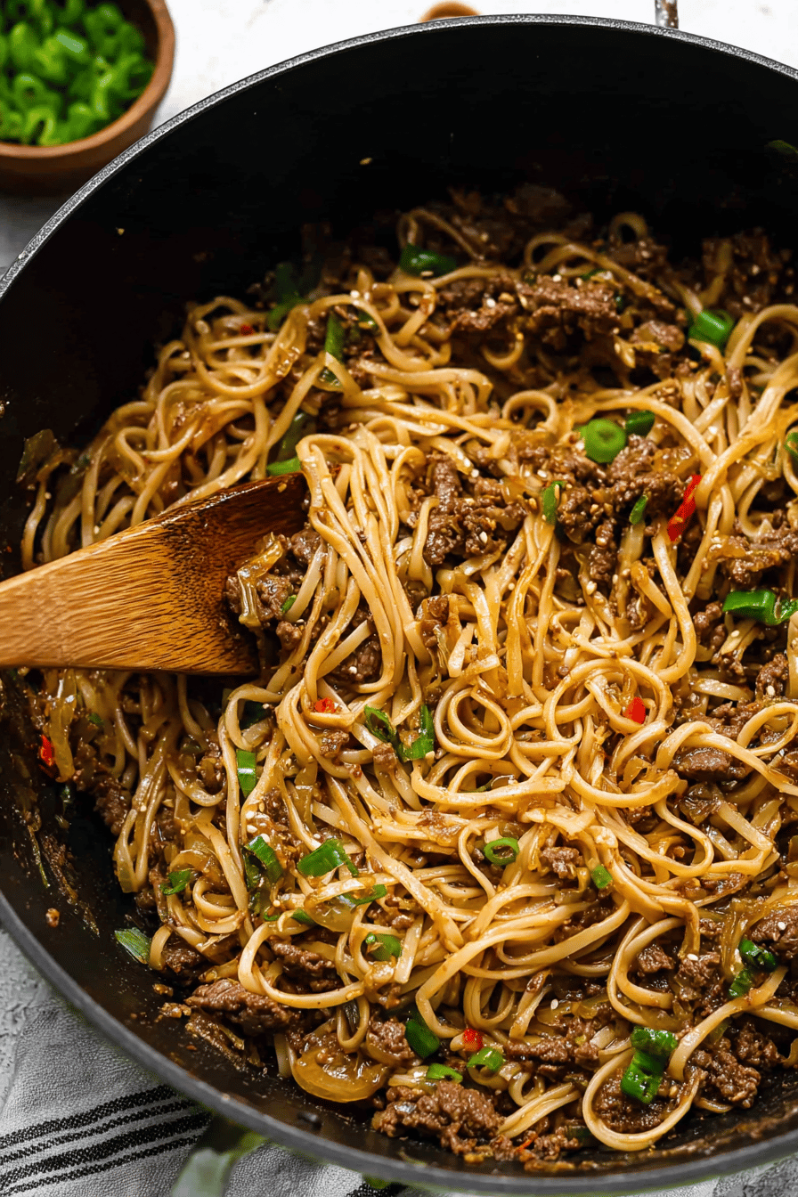 Spicy Mongolian Beef Noodles in 30 Minutes