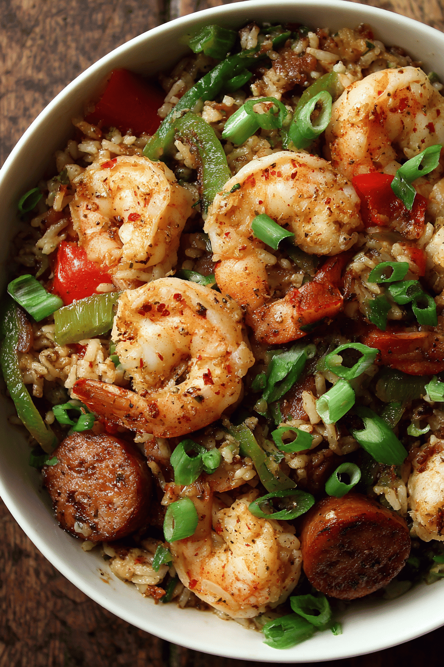 Spicy Shrimp and Sausage Dirty Rice Dish