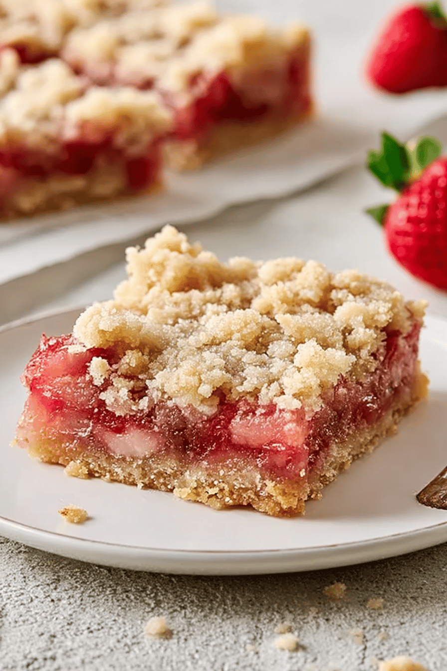 Strawberry Rhubarb Crumb Bars with Buttery Shortbread Crust