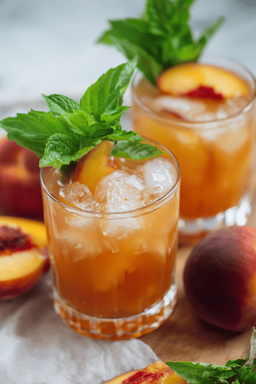 Bourbon Peach Smash Summer Cocktail