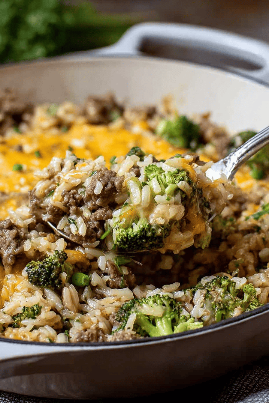 Cheesy Beef Broccoli Rice Skillet Dinner