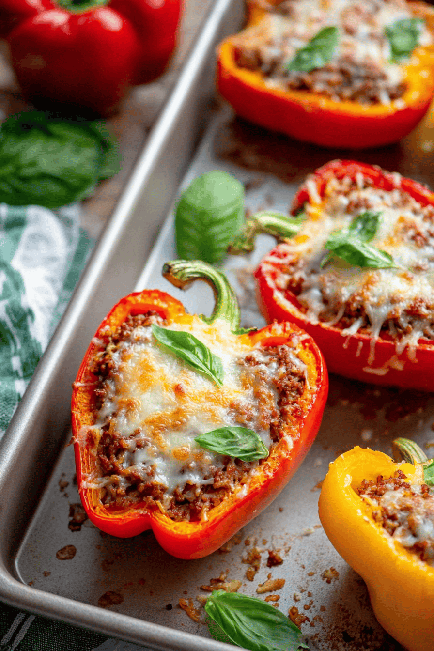 Cheesy Beef and Rice Stuffed Bell Peppers