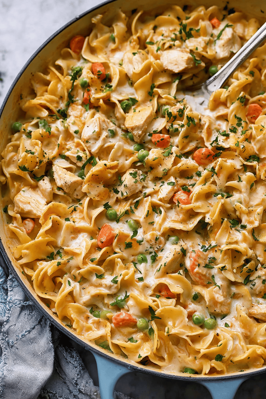 Creamy Chicken Pot Pie Noodle Bake