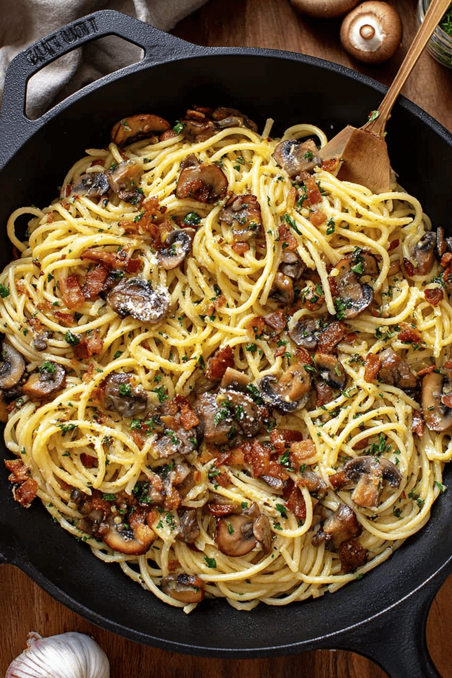 Creamy Mushroom Onion Bacon Carbonara