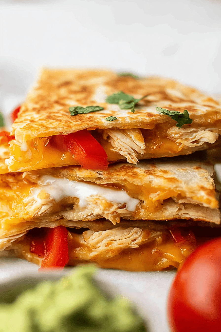 Crispy Chicken Quesadilla with Peppers and Cheese