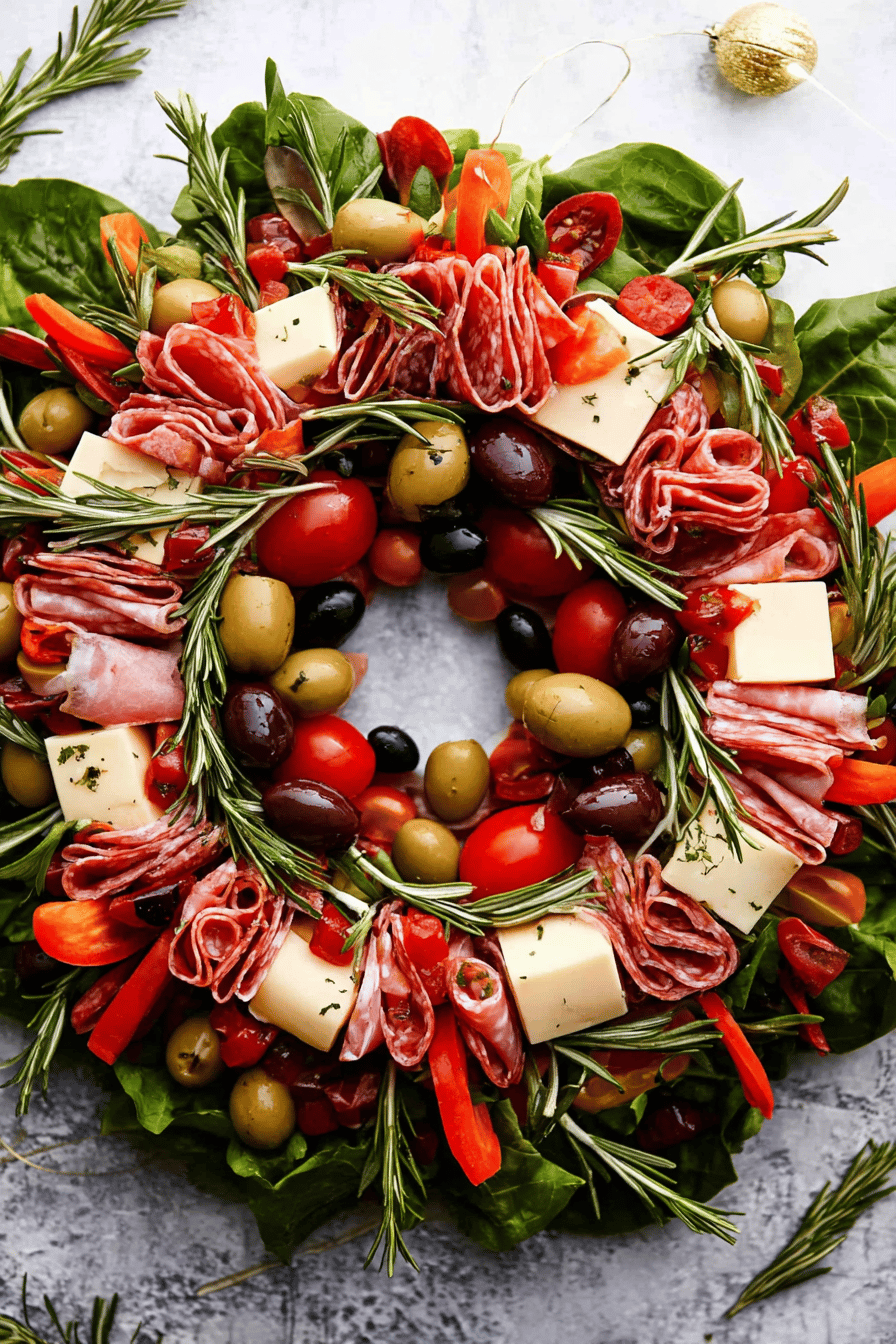 Festive Antipasto Wreath for Holiday Parties