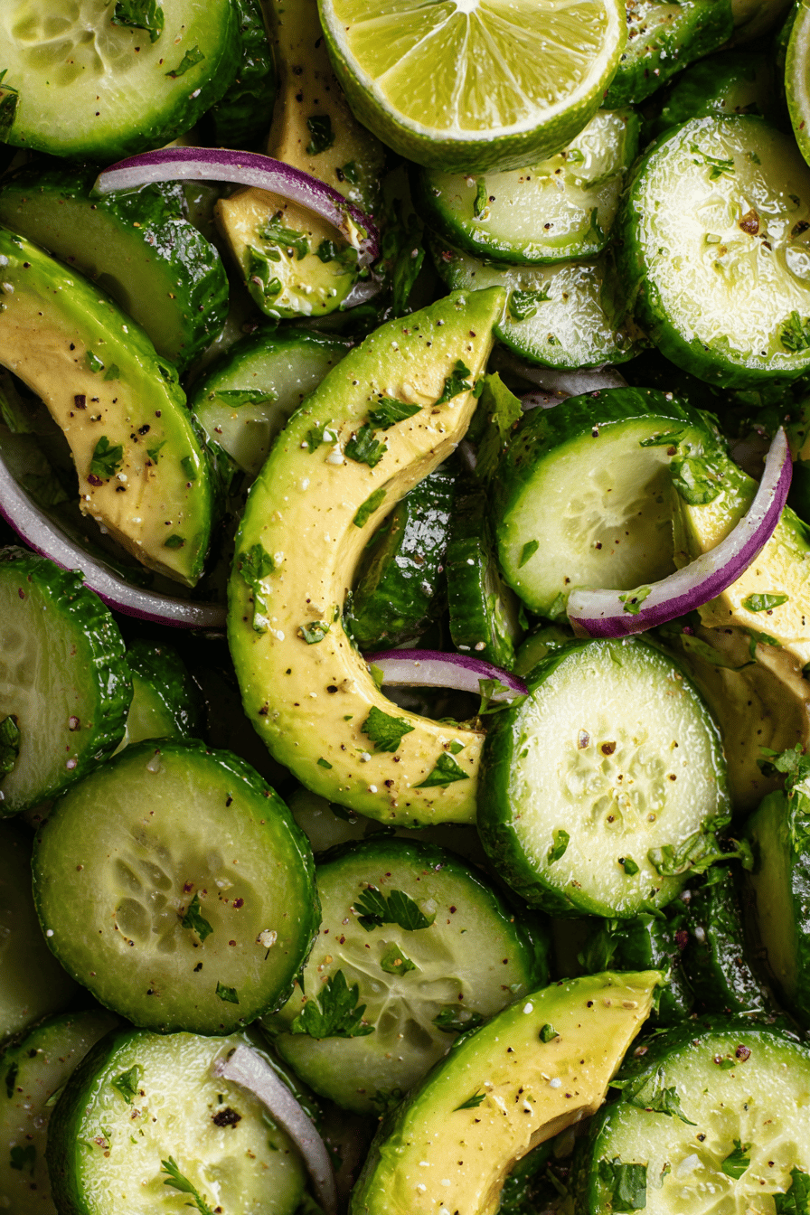 Fresh Cucumber Avocado Salad with Lime Dressing