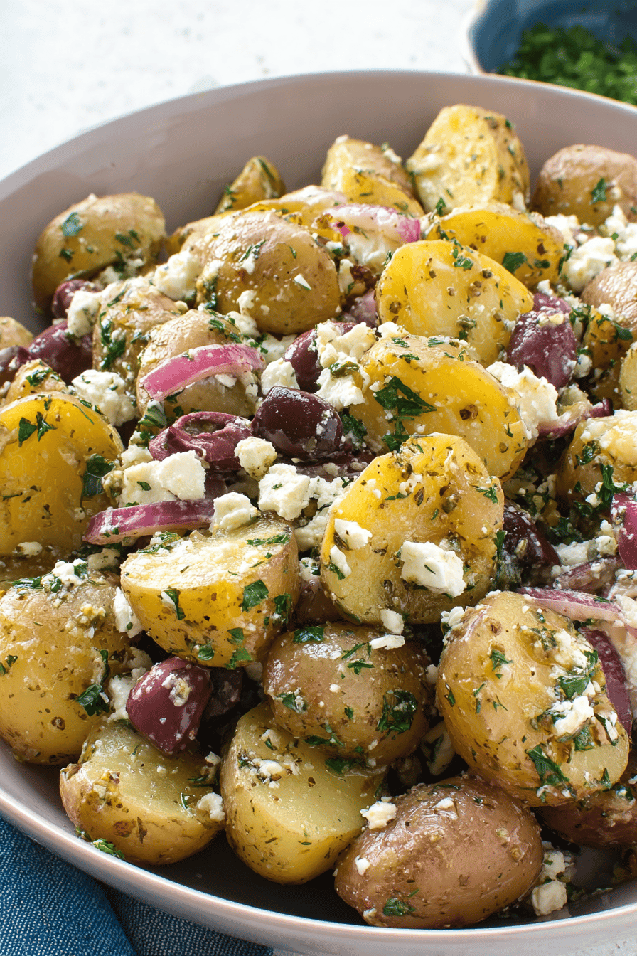 Greek-Style Warm Potato Salad with Feta & Olives