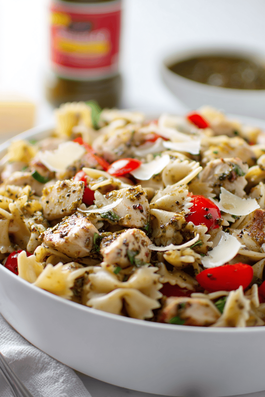 Quick Chicken Pesto Pasta Salad