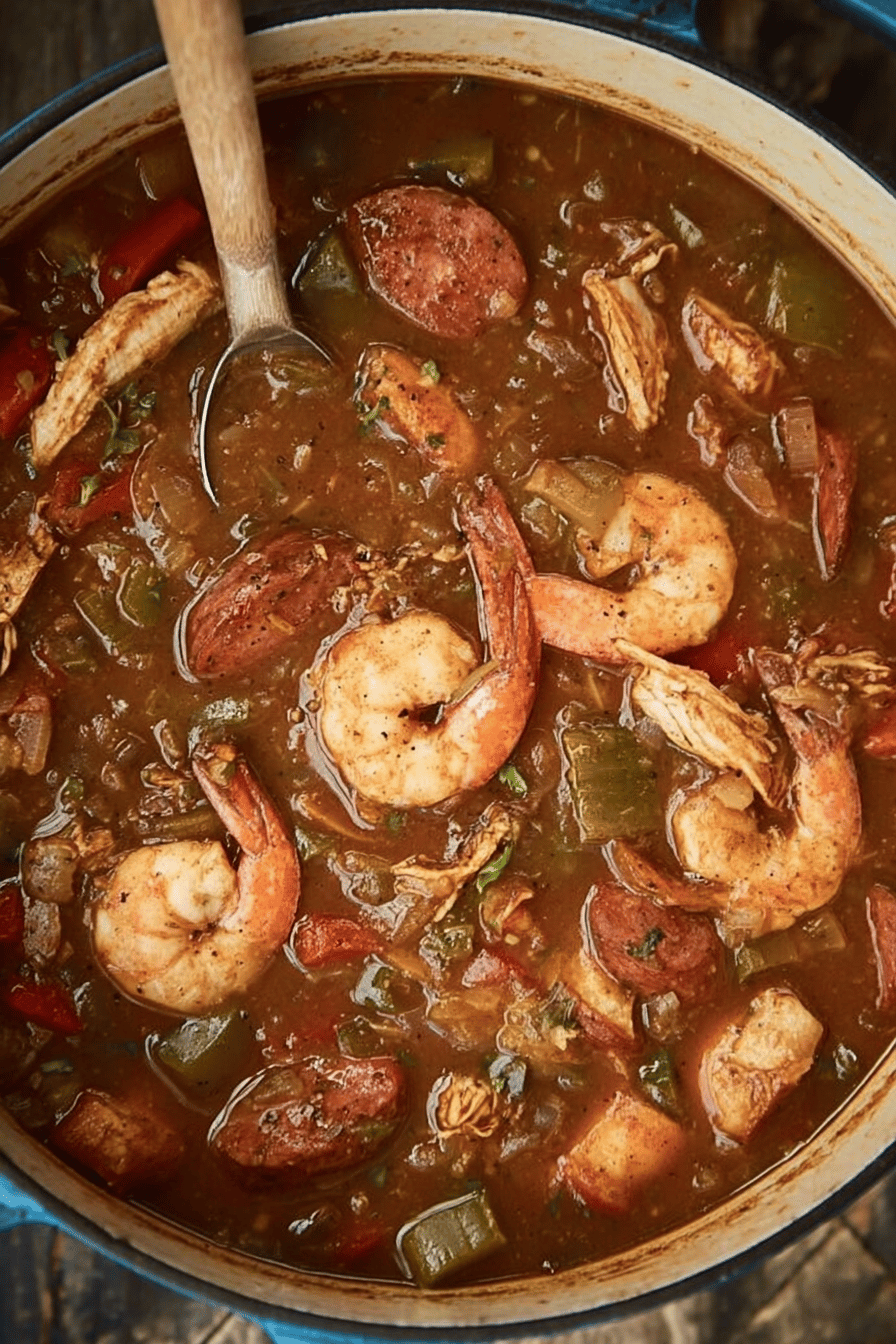 Savory Chicken Sausage Shrimp Gumbo with Dark Roux