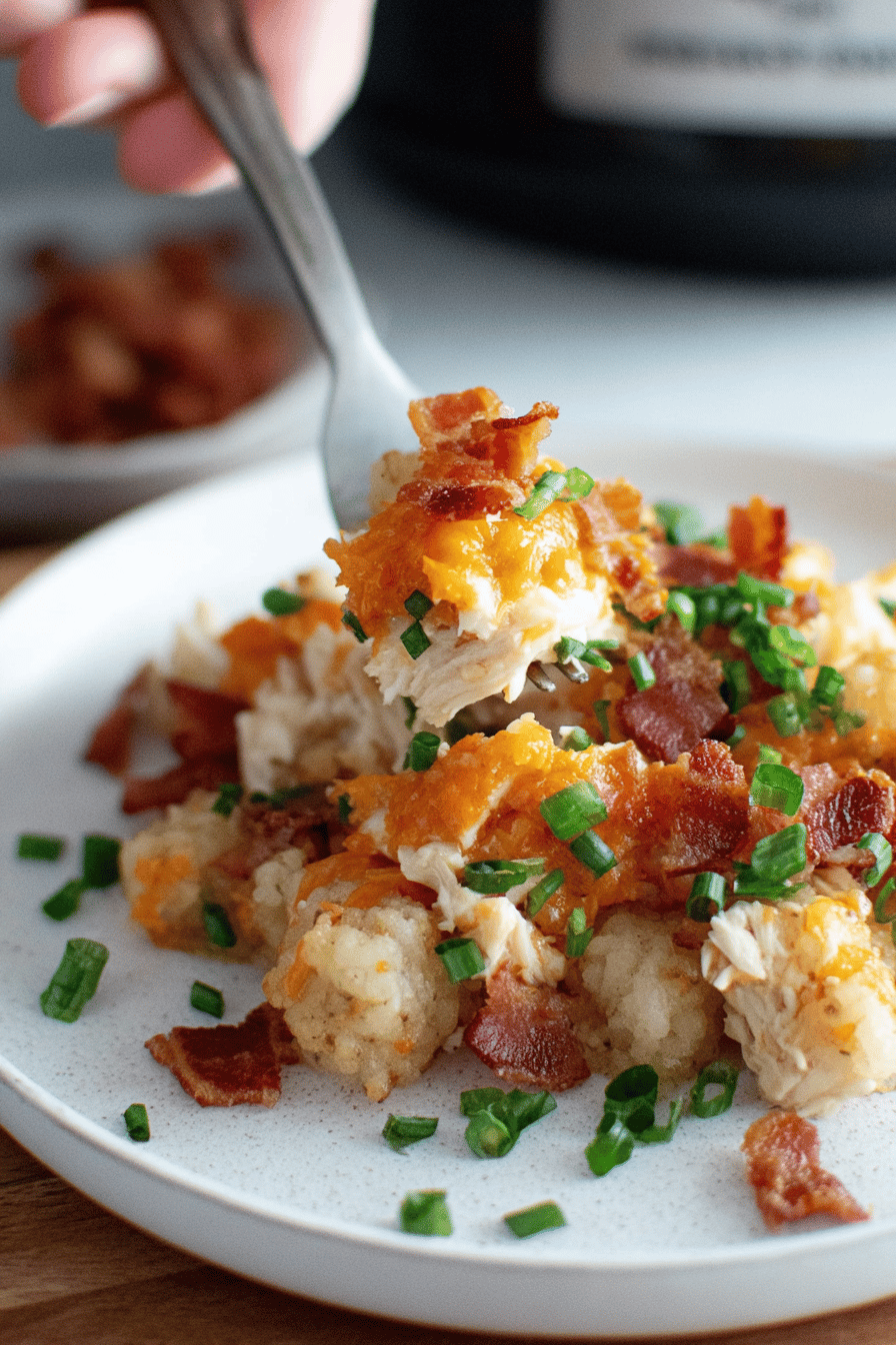 Slow Cooker Chicken Bacon Ranch Tater Tot Bake