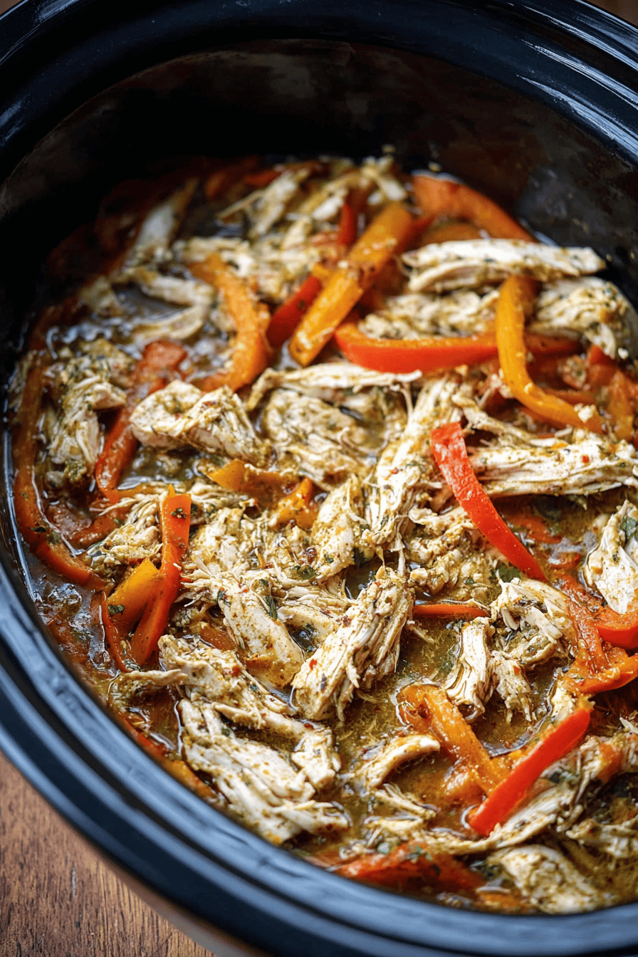 Slow Cooker Salsa Verde Chicken with Bell Peppers