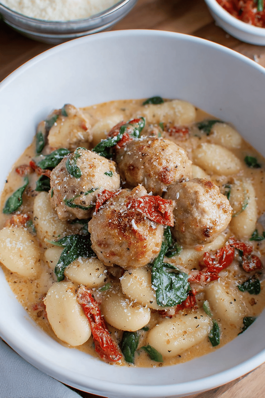 Slow Cooker Tuscan Chicken Meatballs with Gnocchi
