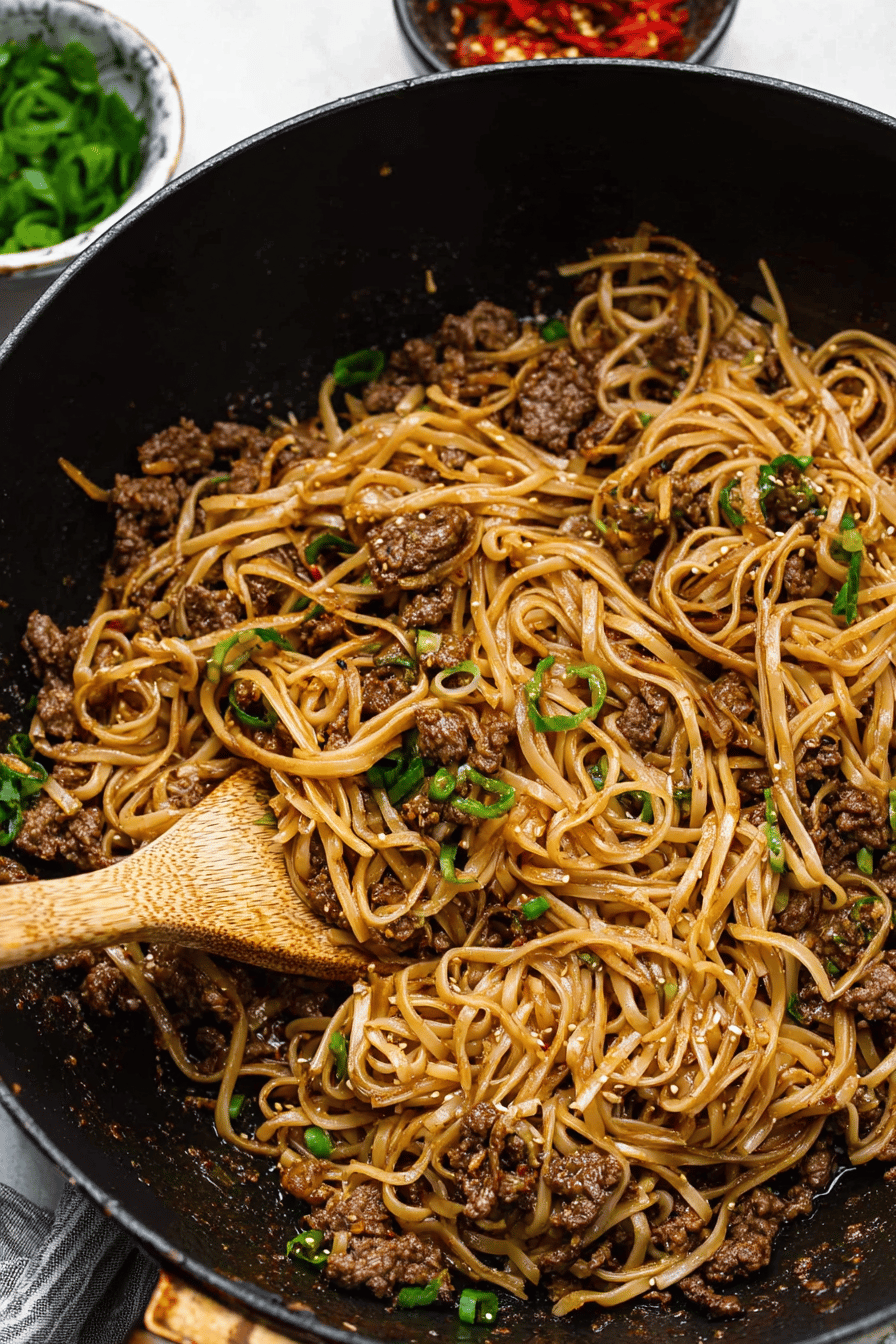 Spicy Mongolian Beef Noodles in 30 Minutes