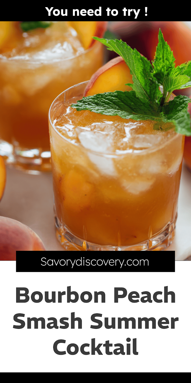 Bourbon Peach Smash Summer Cocktail