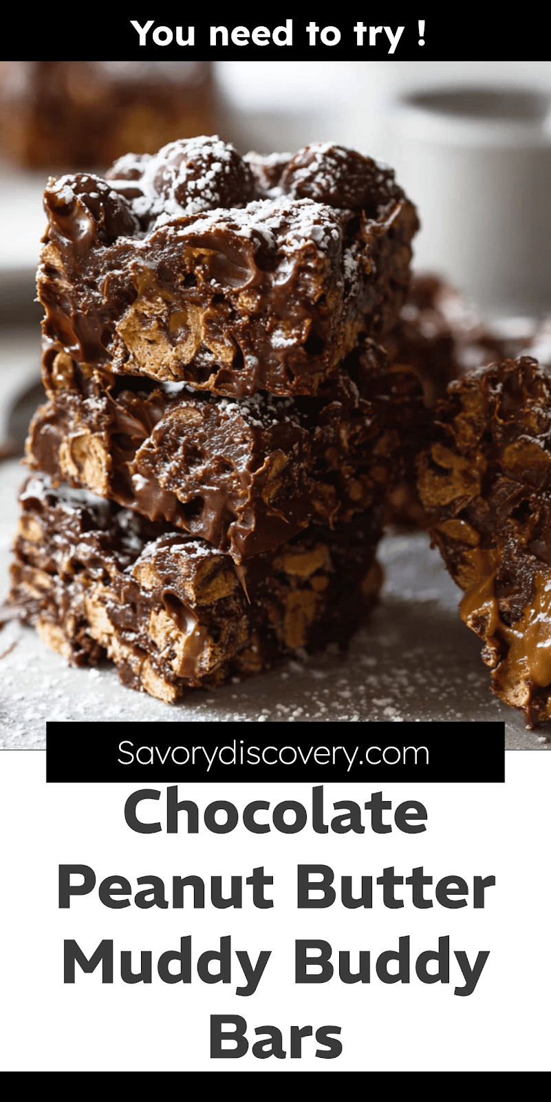 Chocolate Peanut Butter Muddy Buddy Bars