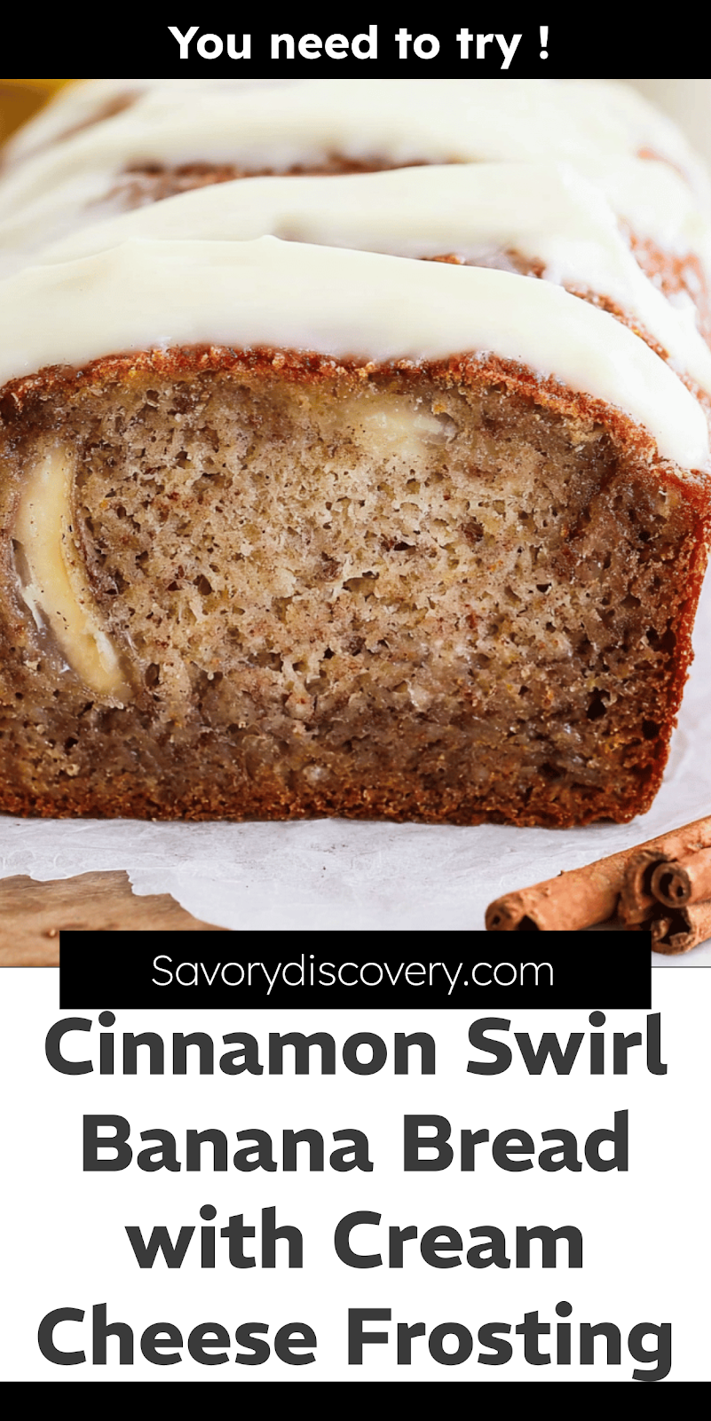 Cinnamon Swirl Banana Bread with Cream Cheese Frosting