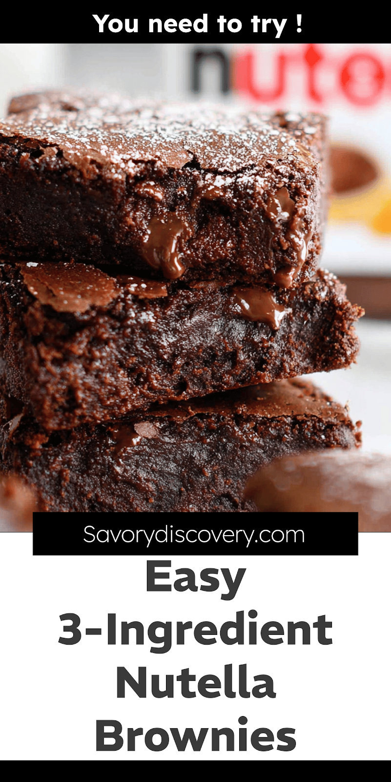 Easy 3-Ingredient Nutella Brownies