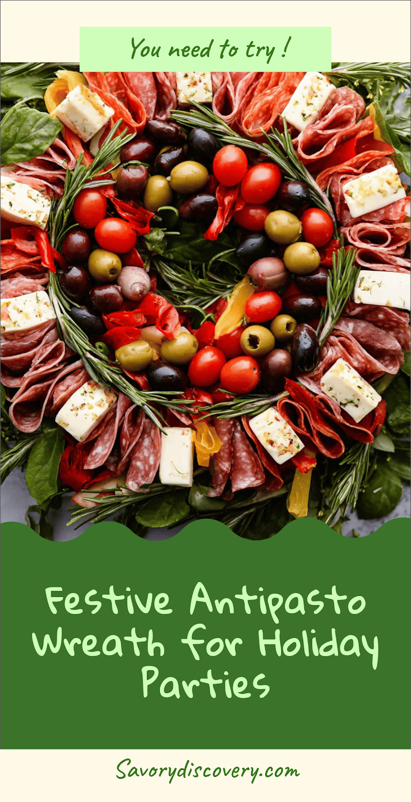 Festive Antipasto Wreath for Holiday Parties
