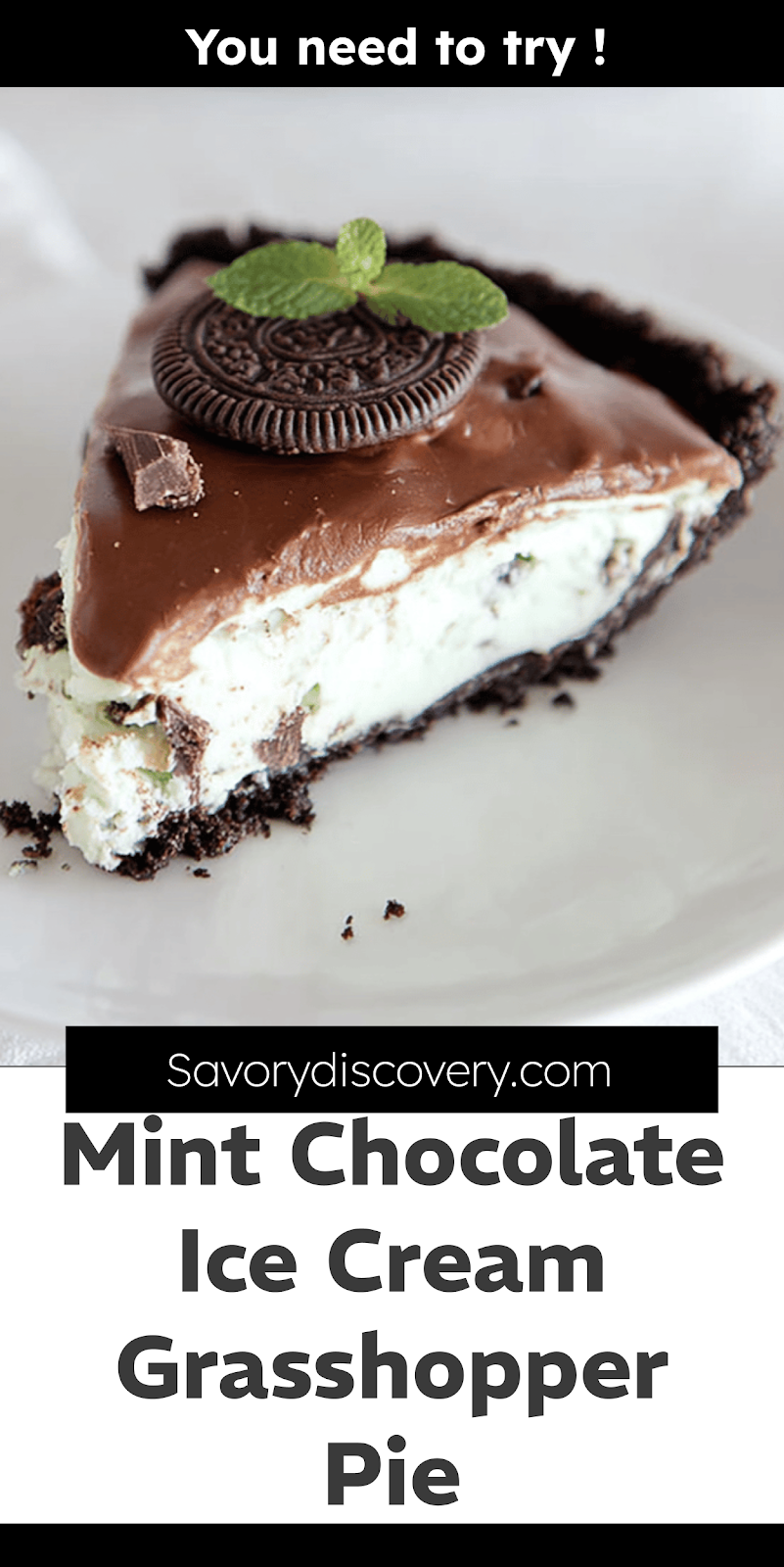 Mint Chocolate Ice Cream Grasshopper Pie