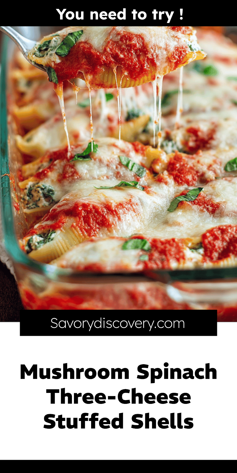 Mushroom Spinach Three-Cheese Stuffed Shells