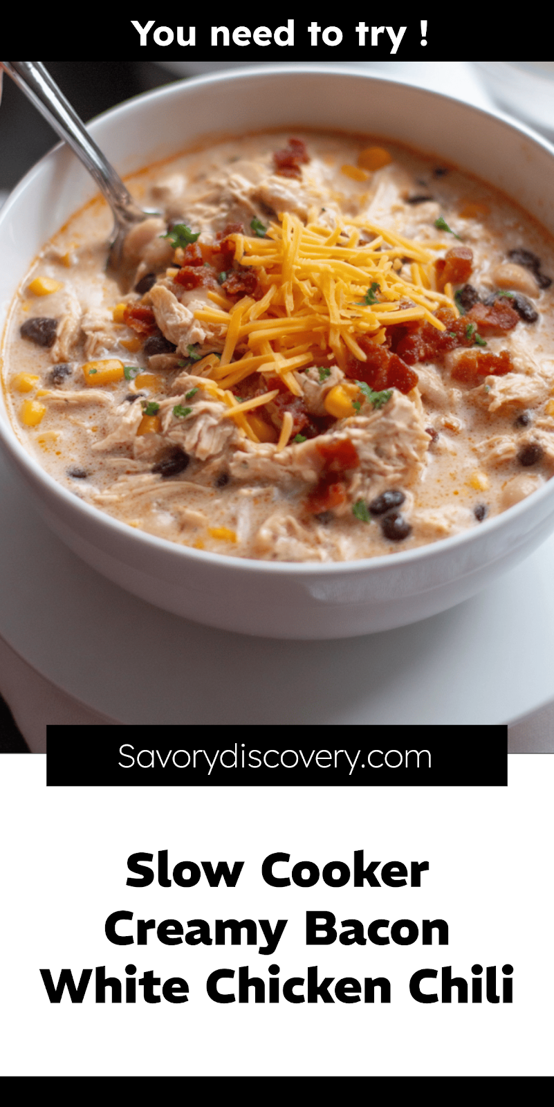 Slow Cooker Creamy Bacon White Chicken Chili