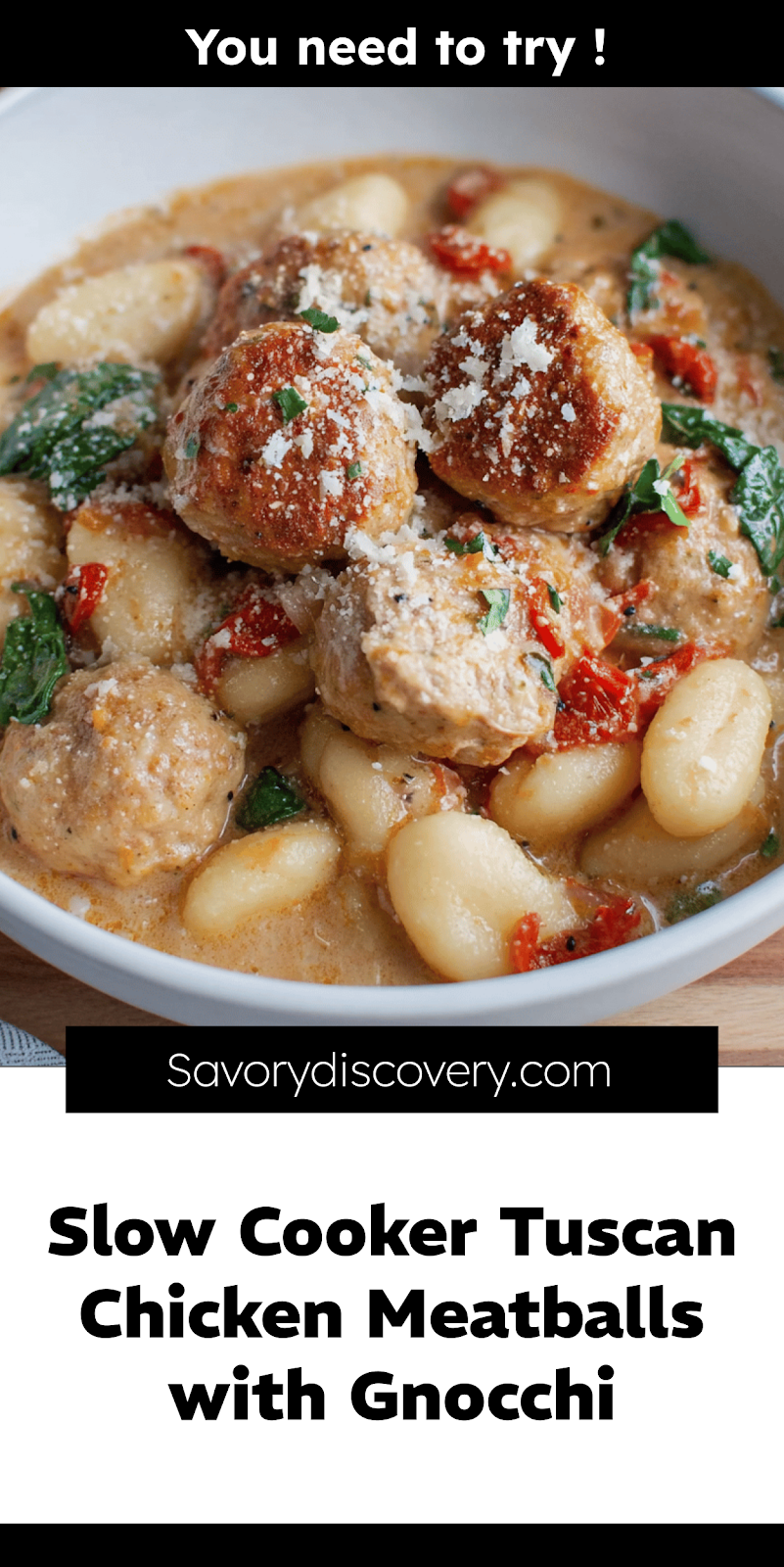 Slow Cooker Tuscan Chicken Meatballs with Gnocchi