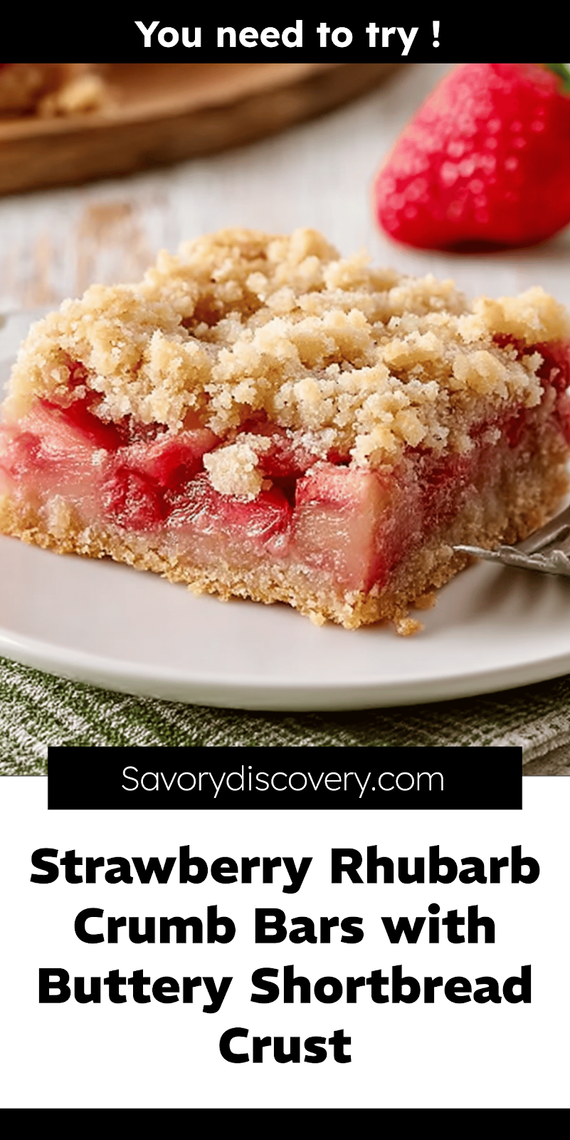 Strawberry Rhubarb Crumb Bars with Buttery Shortbread Crust