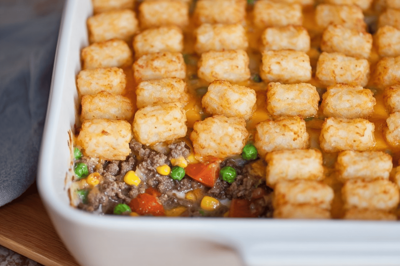 Beefy Tater Tot Veggie Bake Without Canned Soup