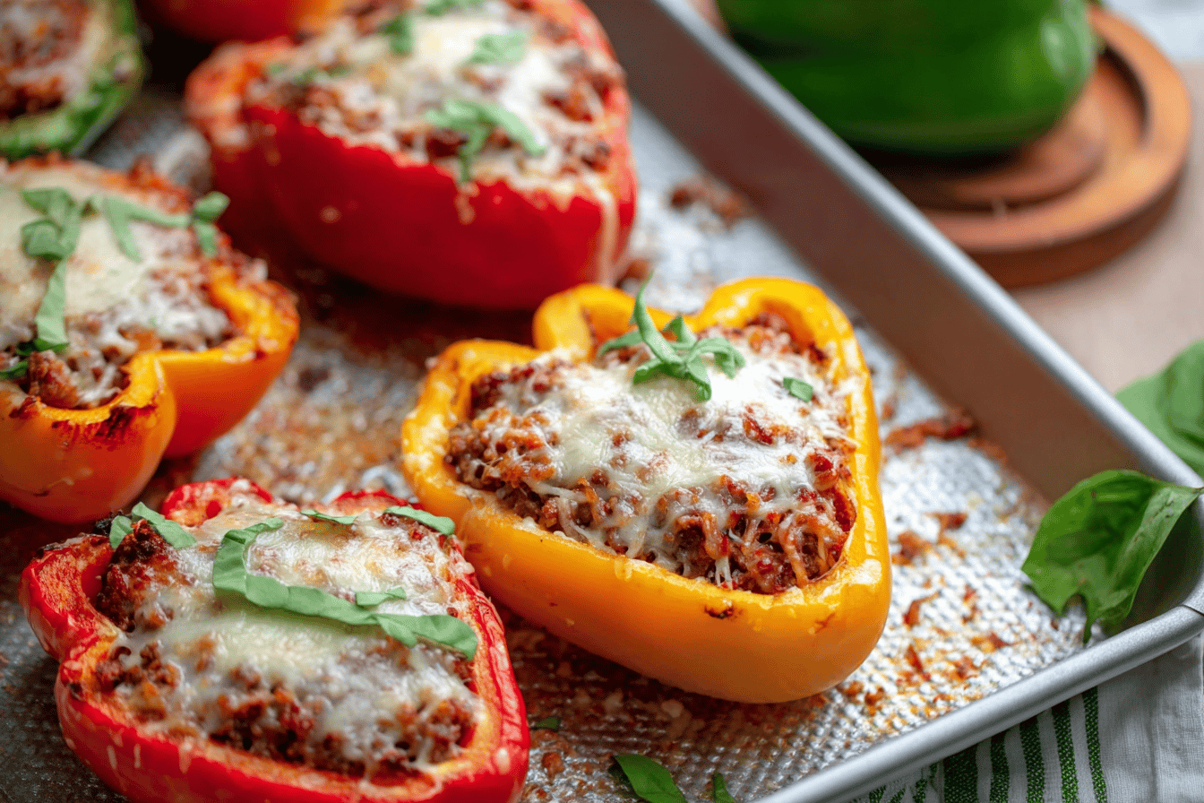 Cheesy Beef and Rice Stuffed Bell Peppers